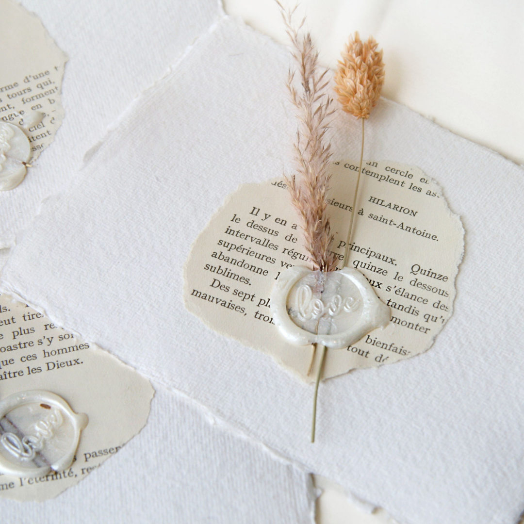 Avery Faye Bookish Literature Jewellery wax seal packaging envelope dried flowers