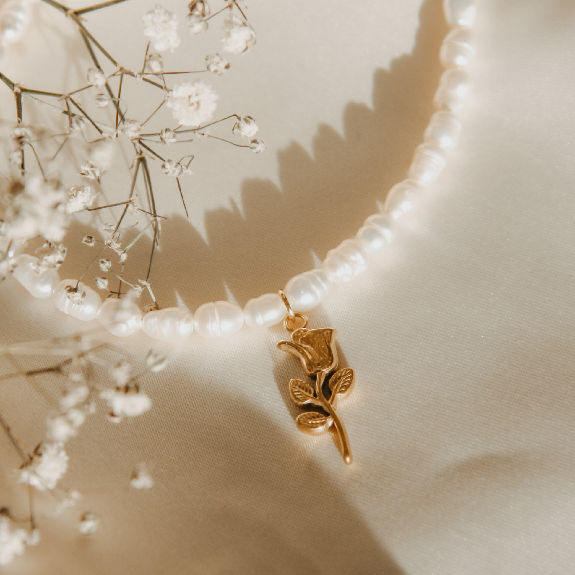 beauty and the beast inspired rose pearl necklace by Avery Faye